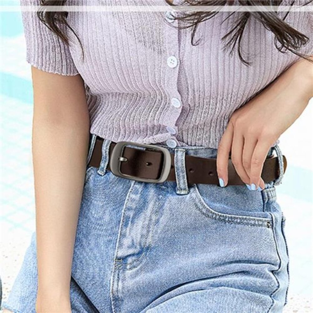 [2 Pack] Leather Belt Women - Womens Leather Belt with Pin - Picture 5 of 7